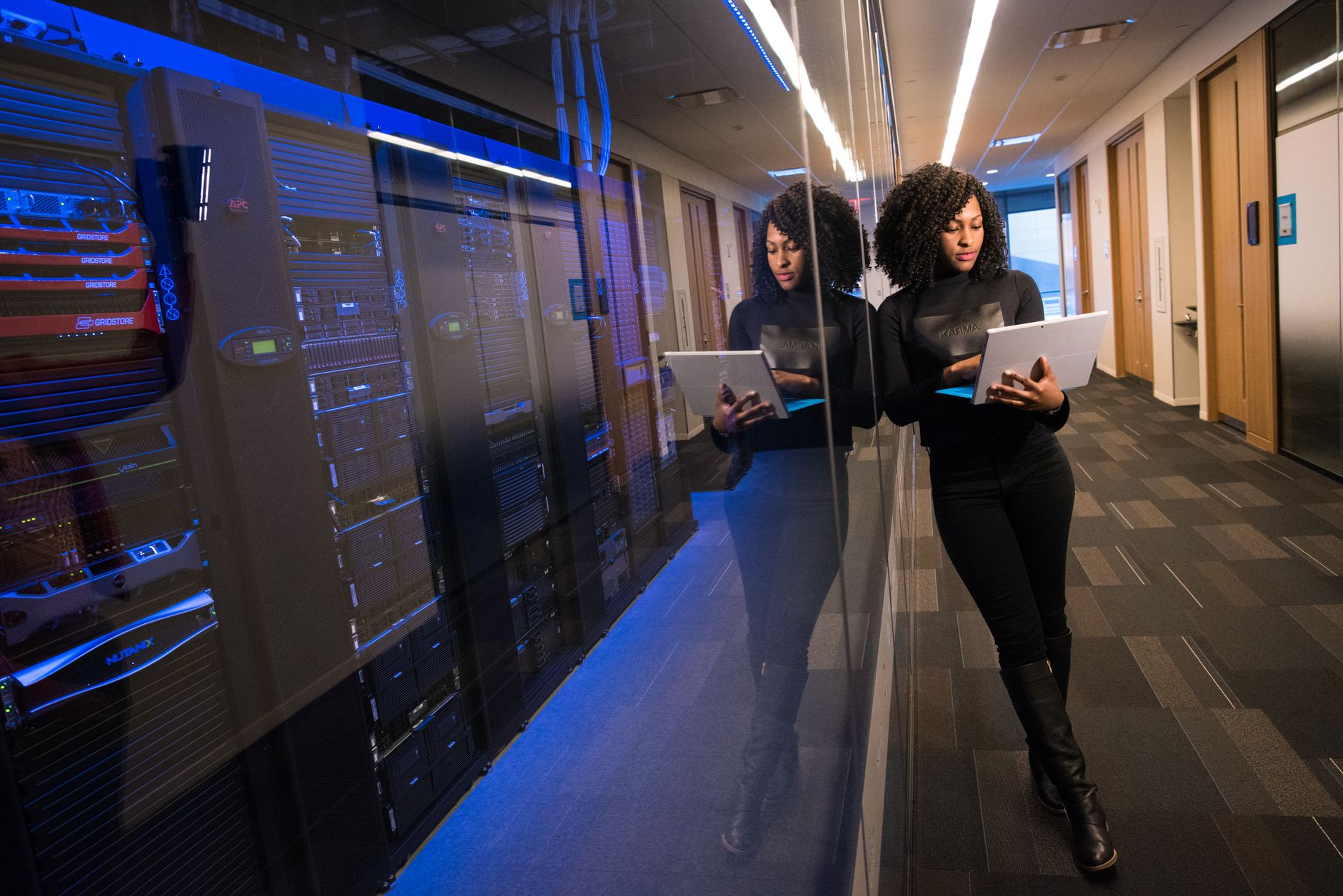 Clean modern datacenter server corridors